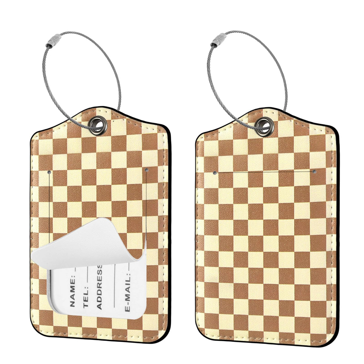 Seorsok 2Pcs Luggage Travel Tags for Suitcases,Cute Color Grids Checkered PU Leather Name Tag with Privacy Cover&ID Label Address Card and Durable Metal Ring Suitable for Men Women Handbags Backpack