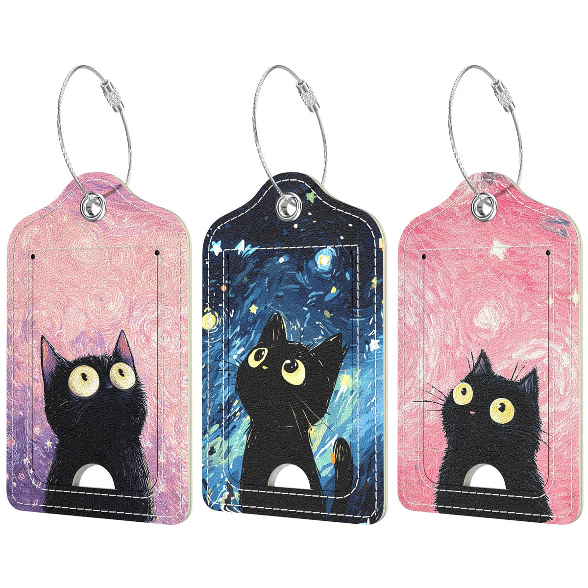 Rimilak 3 Pcs PU Leather Luggage Tags with Privacy Flap, Name ID Label