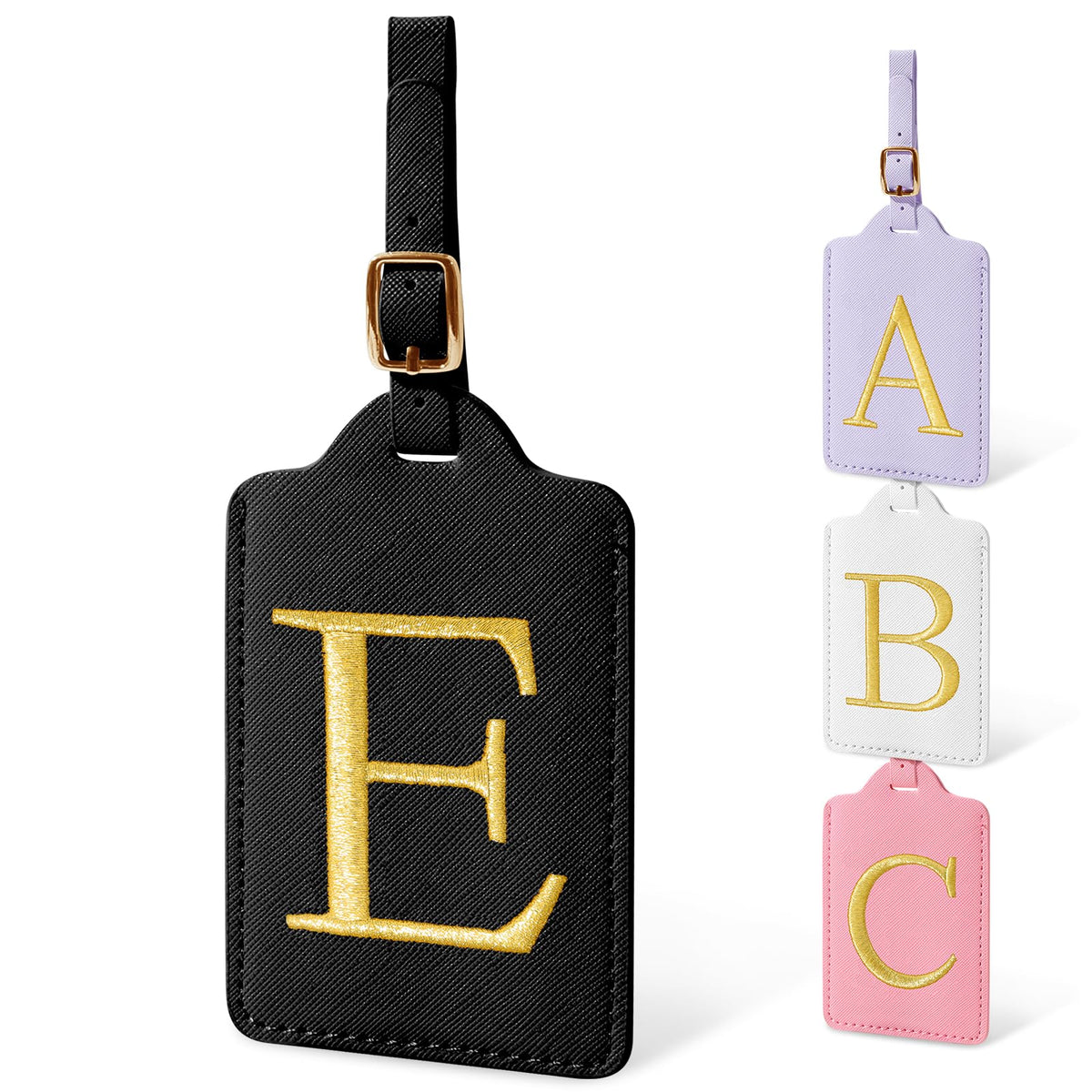 Personalized Initial Luggage Tags for Suitcases, Cute PU Leather Embroidered Letter Travel Luggage Tags, Suitcase Identifier Name Baggage Tag, Bag Tags for Men Women Kids Luggage Handbags(Pink M)