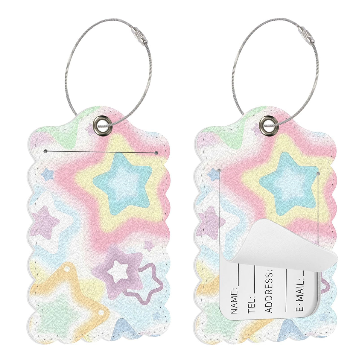Seorsok 2 PCS Luggage Travel Tags for Suitcases,Cute Pink Leopard PU Leather Name Tag with Privacy Cover&ID Label Address Card and Durable Metal Ring Suitable for Men Women Handbags Backpack,Pink