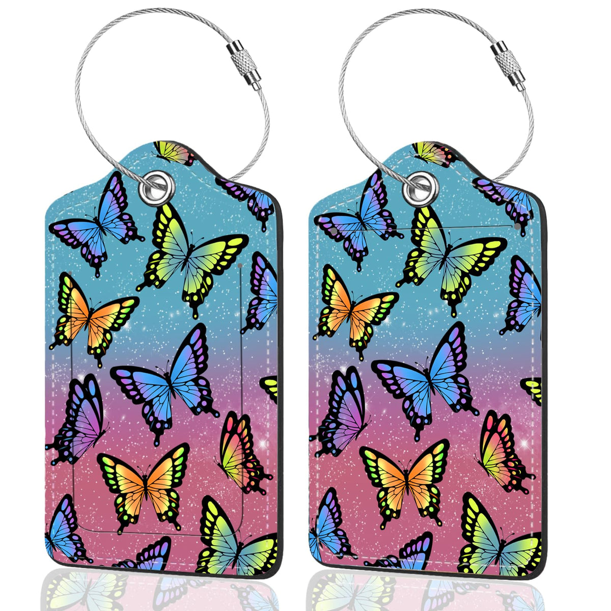 2Pack Luggage Tags for Suitcases, Cute Unique Pu Leather Cruise Luggage Tag with Privacy Cover ID Label Address Card and Metal Ring Suitable for Women Men Kids Travel Bag Linear Flower