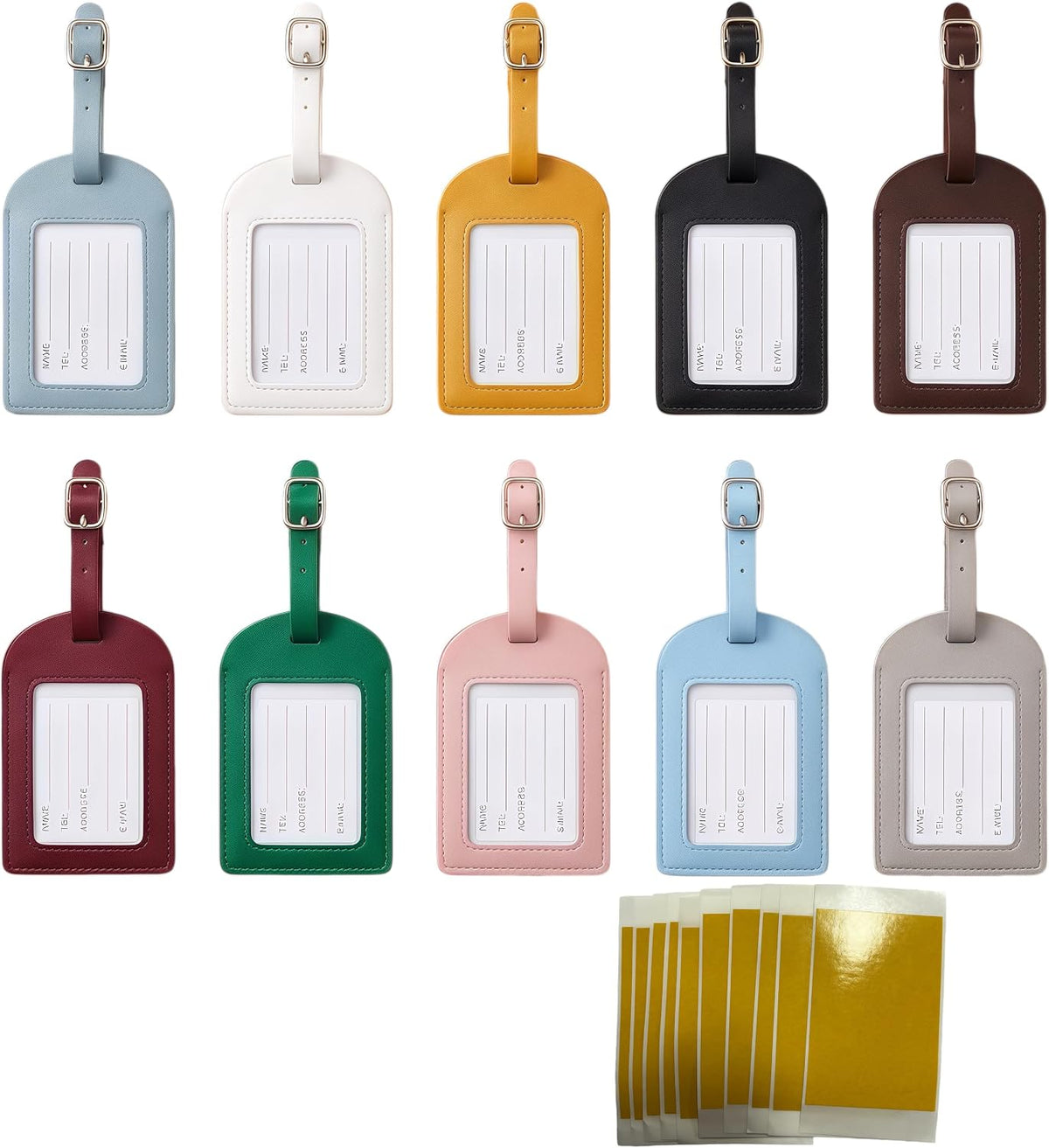10PCS Self Finishing Needlepoint Luggage Tag Blanks PU Leather Luggage Tags with 1.77 x 2.68 Inch Canvas Opening Clear ID Window DIY Travel Tags