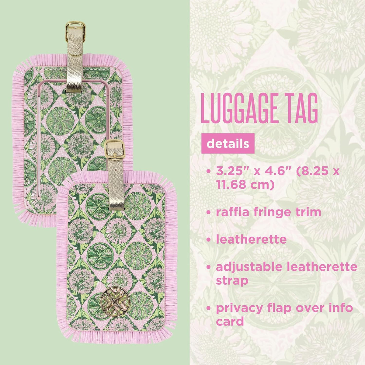 Lilly Pulitzer Luggage Tag with Ruffle Trim, Tropical Tiles
