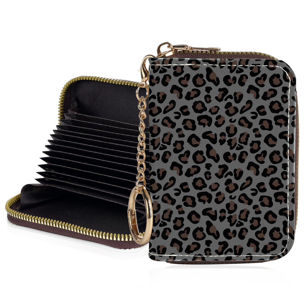 Credit Card Holder for Women,Small Rfid Wallet with Keychain Zipper,Cute PU Leather Card Case Wallet，Accordion Credit Card Wallets Gift,Flowers and Black Cat B