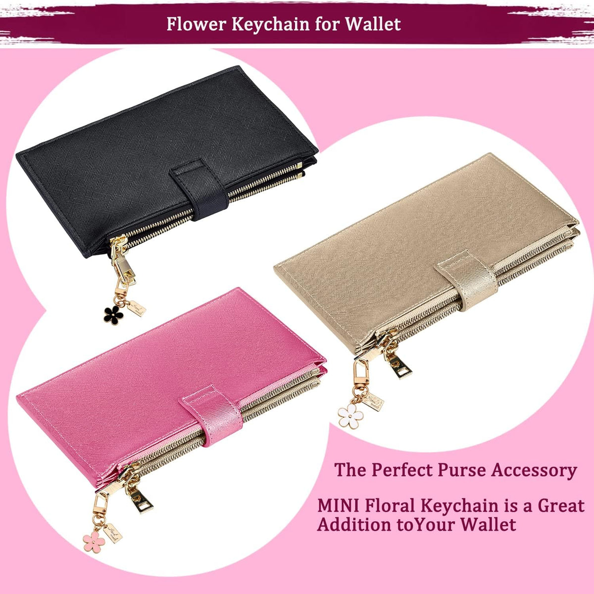 AGEN KGEN Cute Flower keychains for Women, Aesthetic Keychain Charms, Bag ＆ Purse Charms for Handbags ＆ Backpacks Accessories