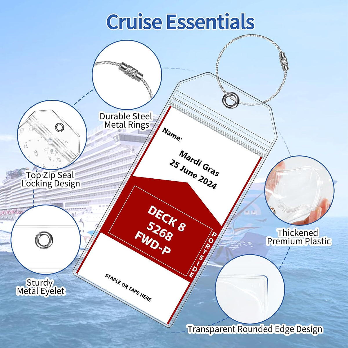 6 Pack Luggage Tags Travel Essentials & Cruise Essentials 2026-2027 for Carnival, NCL, Princess, Costa, MSC Cruise Ships by SEAVILIA
