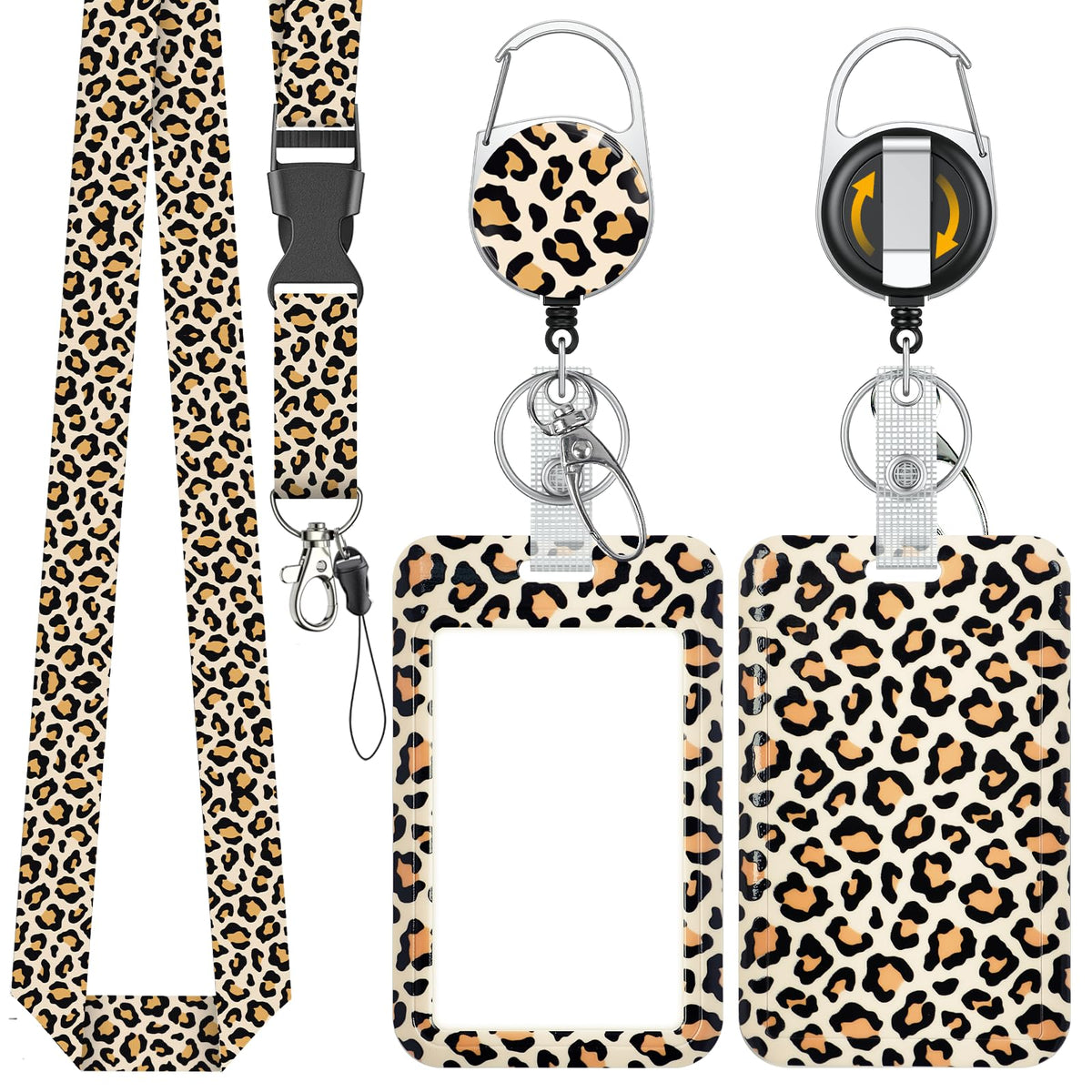 Uniclife Fashionable Sliding Badge Holder Exploding Fluff Cat Plastic Card Holder with Retractable Badge Reel Carabiner & Detachable Lanyard Vertical Card Protector for Office Worker Teacher Student
