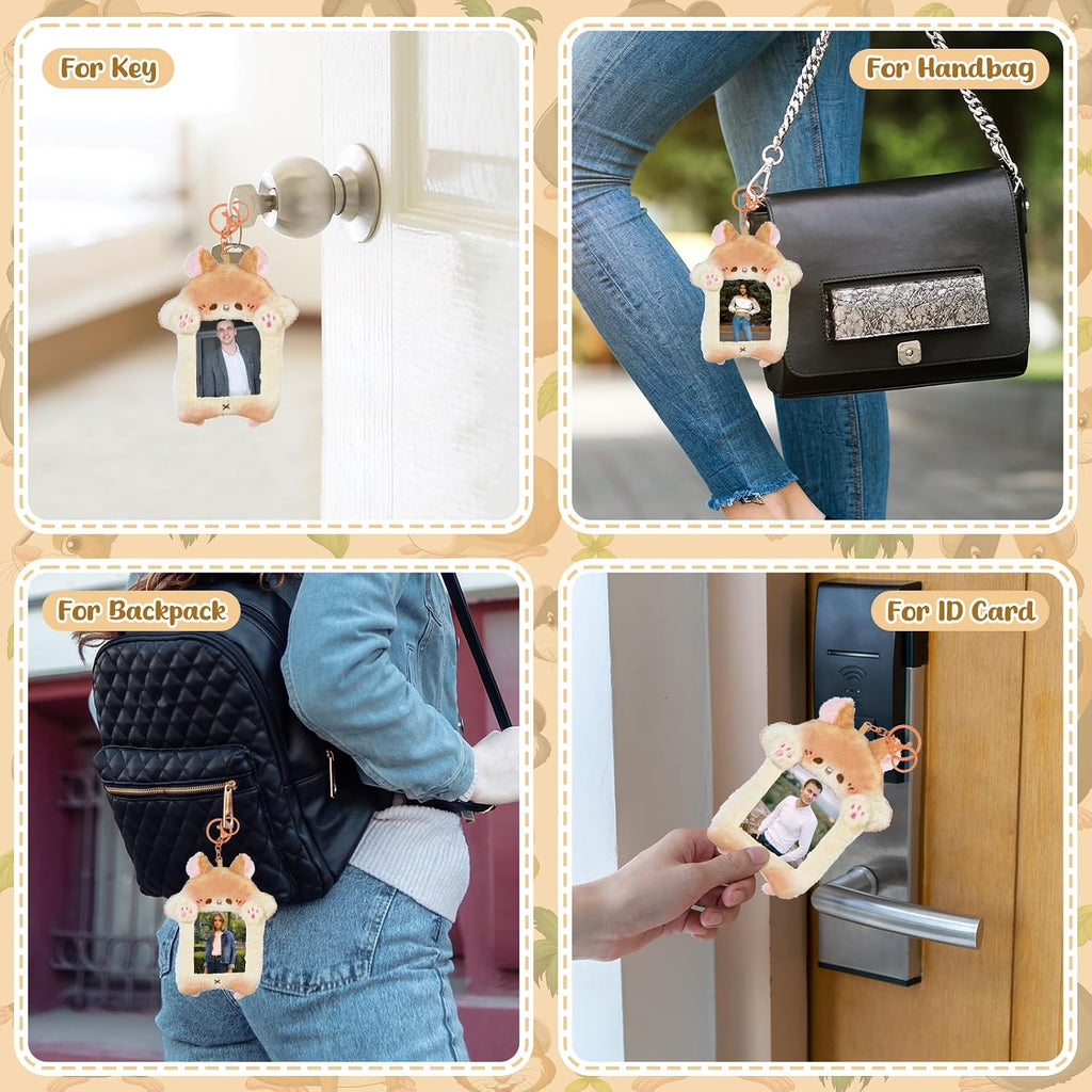 NEWEST Hamster Plush Kpop Photocard Holder with Keychain, Cute Hamster ID Badge Holder Protector Cover, Soft Cartoon Animal Photo Case Sleeves Stationery for Idol ID Card Student Worker Bag Charm