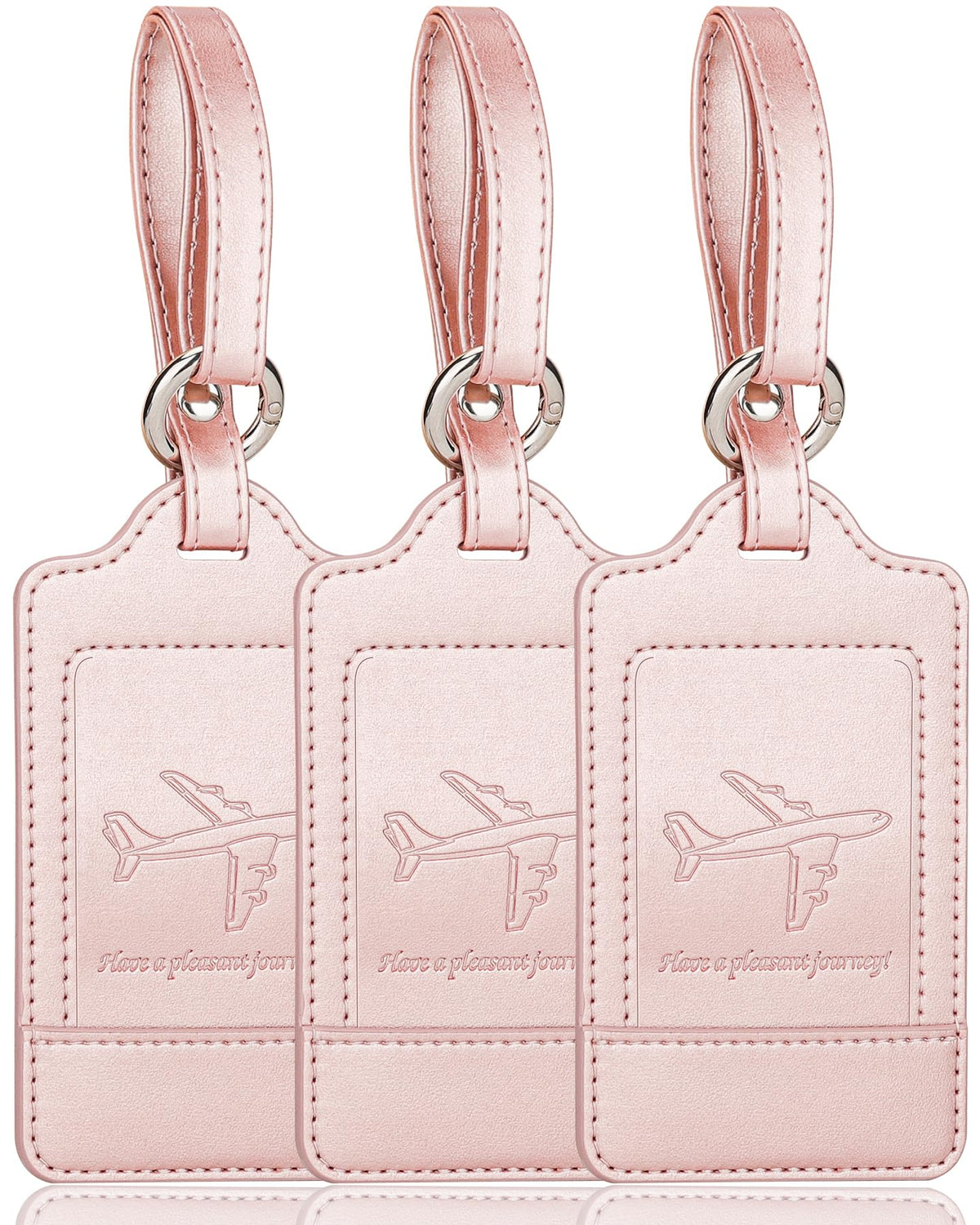 Teskyer Leather Luggage Tags for Suitcases, 3 Pack, Black