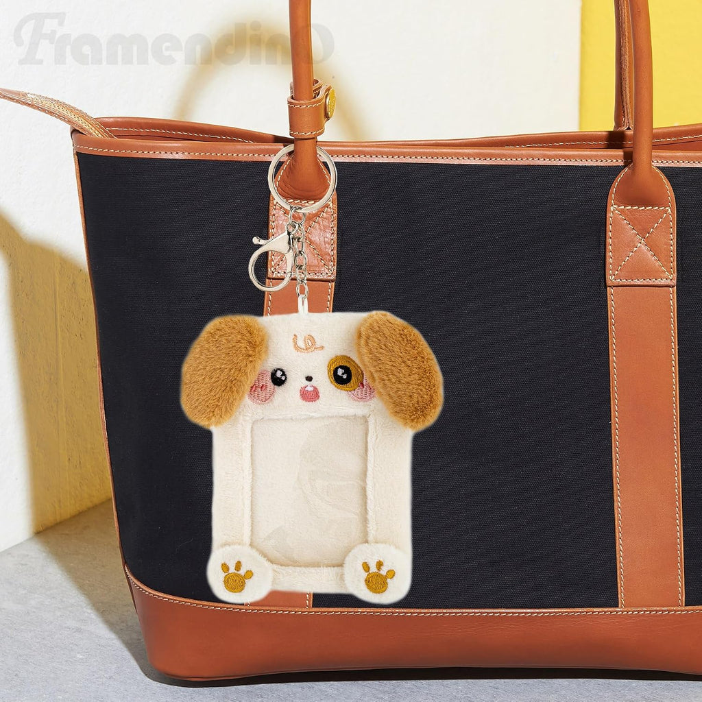 Framendino, Plush Photo Card Holder Keychain Dog Cartoon ID Sleeves for Badge Credit Idol Photos