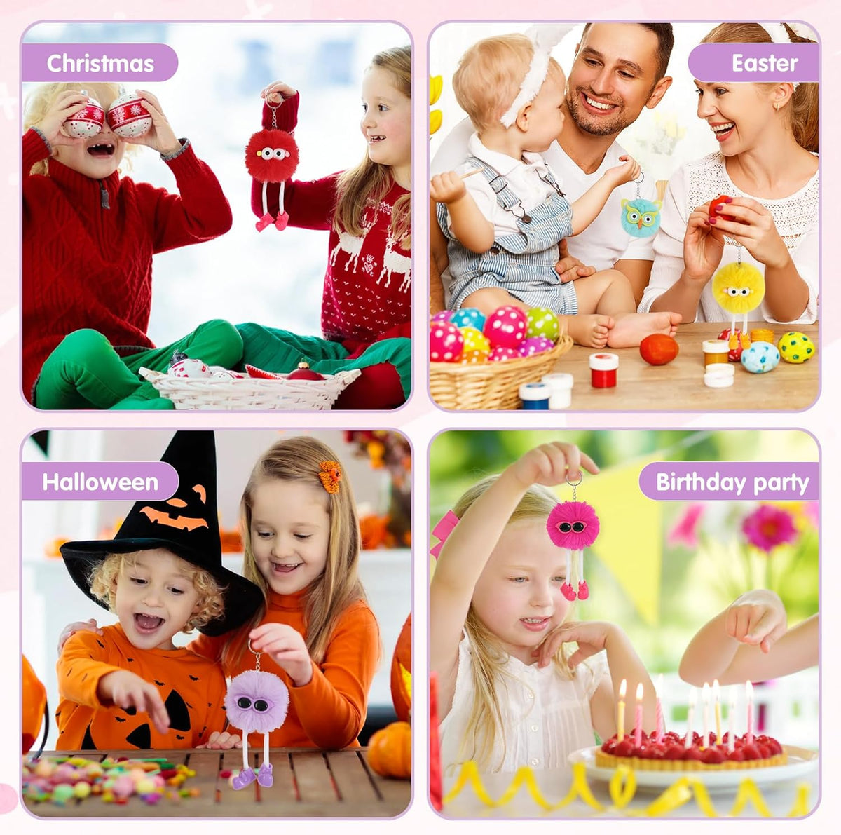 OMyFav 24 PCs Party Favors Keychains - Plush Backpack Keychain Bulk Kids Keychain Cute for Birthday Party Favors for Kids 8-12 Back to School Gifts for Students Classroom Prizes Elementary