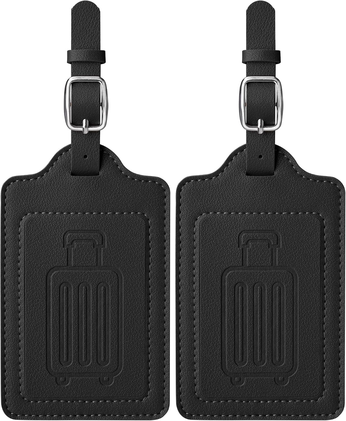 Teskyer Leather Luggage Tags for Suitcases, 2 Pack, Black