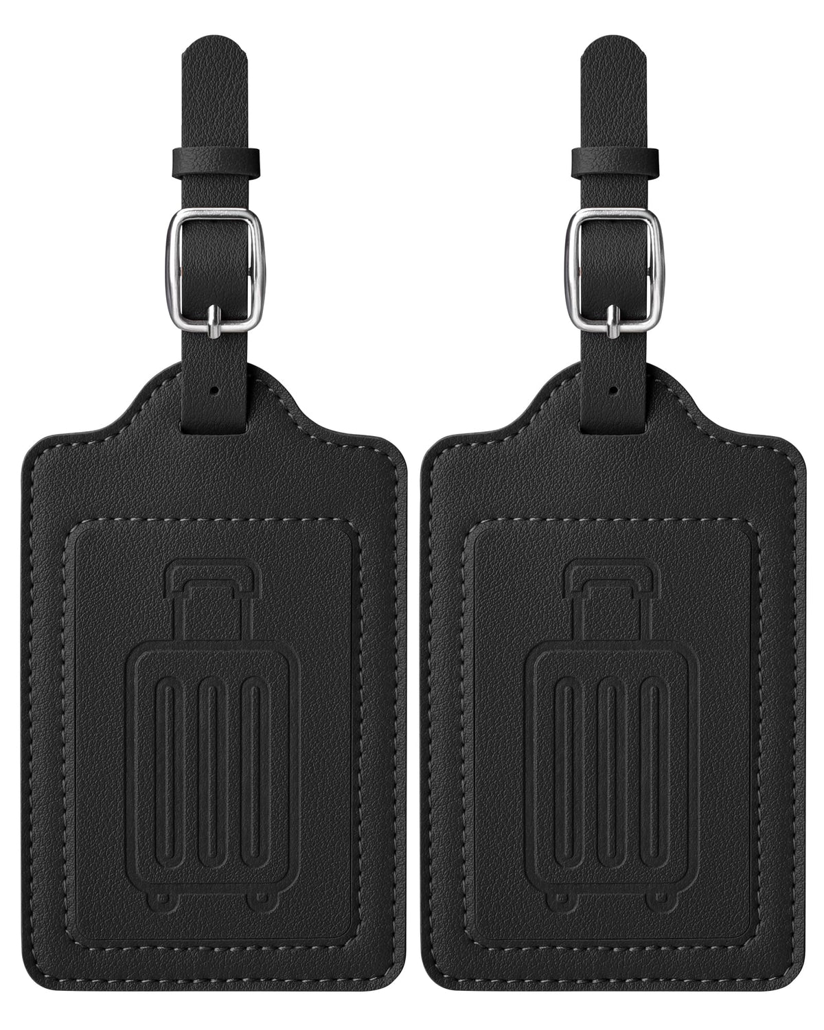 Teskyer Leather Luggage Tags for Suitcases, 2 Pack, Black