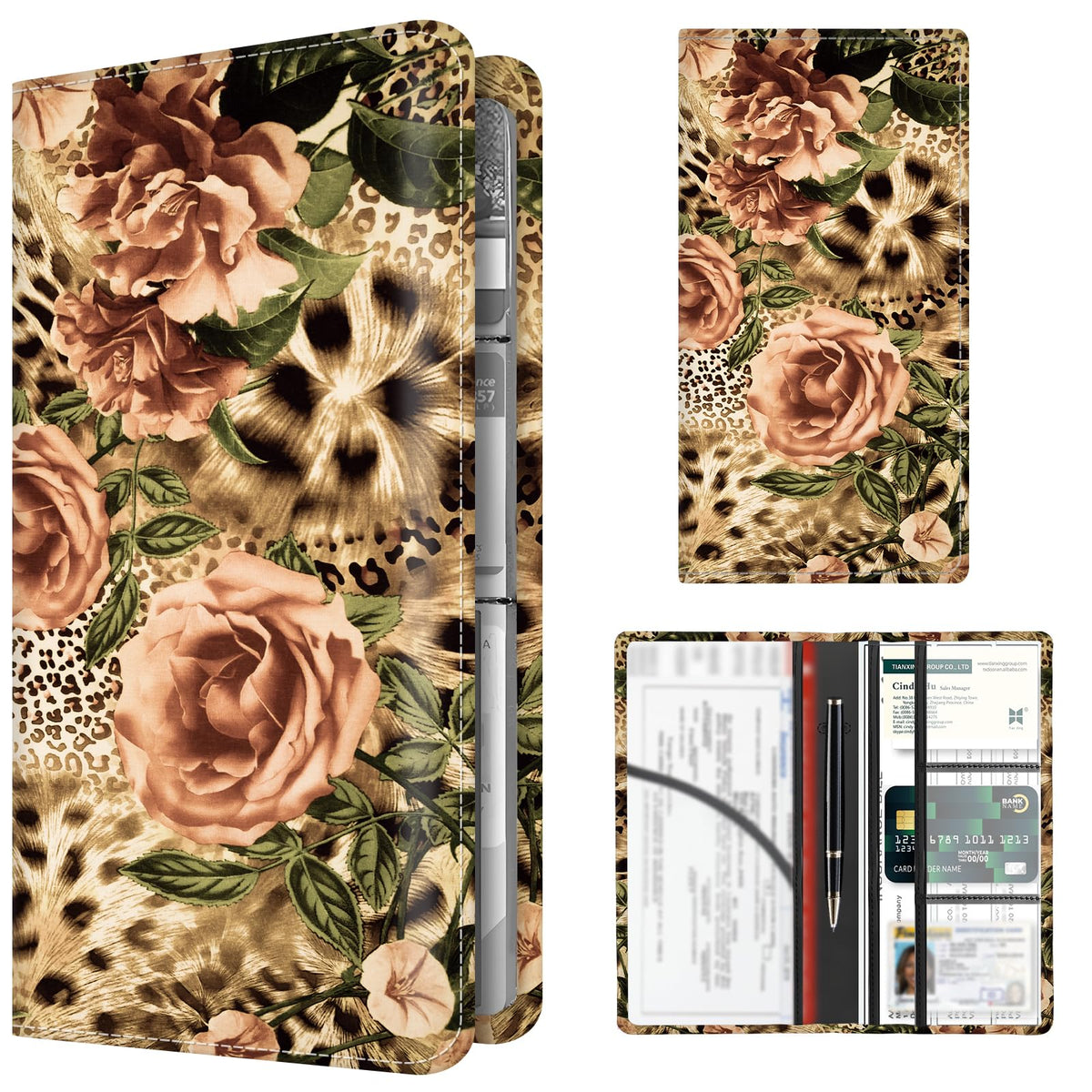 Premium Car Registration and Insurance Card Holder, Cute PU Leather Car Document Holder, Vehicle Glove Box Car Organizer with Magnetic Closure for Driver License, Cards Cartoon Animals