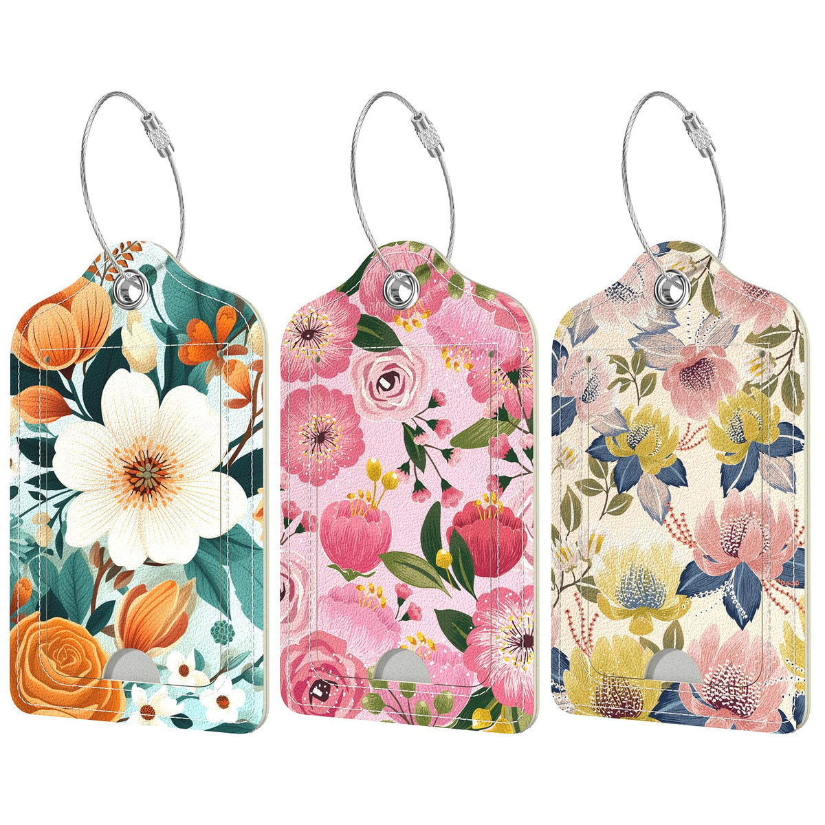 Rimilak 3 Pcs PU Leather Luggage Tags with Privacy Flap, Name ID Label