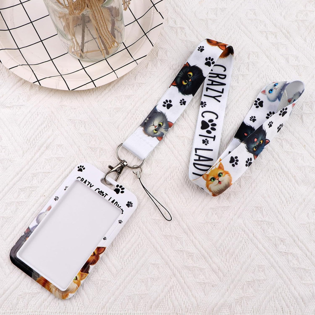Cartoon Cat Lanyard for Keys for Women Kids with Sliding Style ID Badge Card Holder Keychain Neck Lanyard Clip for School Work Nametag