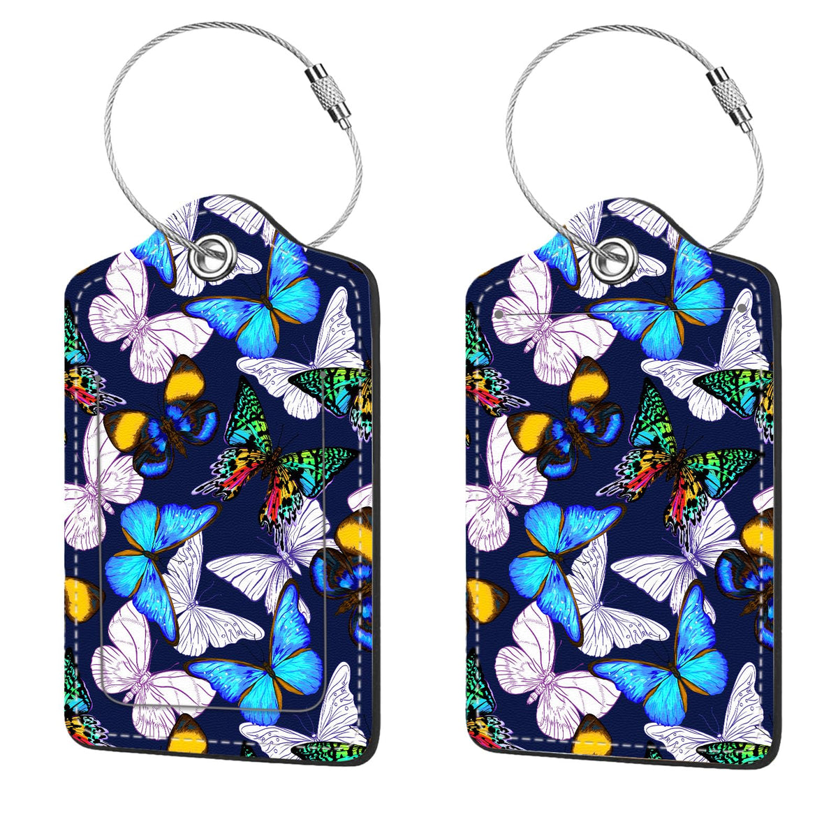 2 Pcs Luggage Tags for Suitcase, Cute Unique PU Leather Travel Bag Tag with Privacy Cover ID Label Address Card and Durable Metal Ring Suitable for Men Women Children Backpack,Flamingos