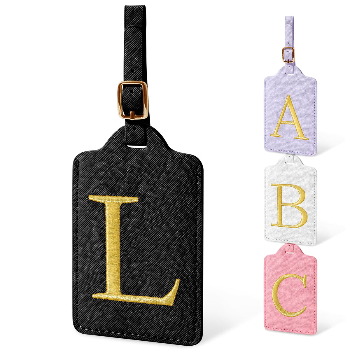 Personalized Initial Luggage Tags for Suitcases, Cute PU Leather Embroidered Letter Travel Luggage Tags, Suitcase Identifier Name Baggage Tag, Bag Tags for Men Women Kids Luggage Handbags(Pink M)
