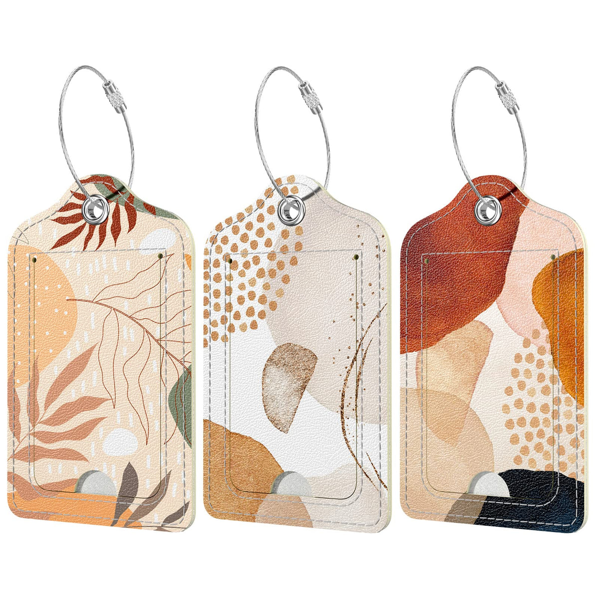 Rimilak 3 Pcs PU Leather Luggage Tags with Privacy Flap, Name ID Label
