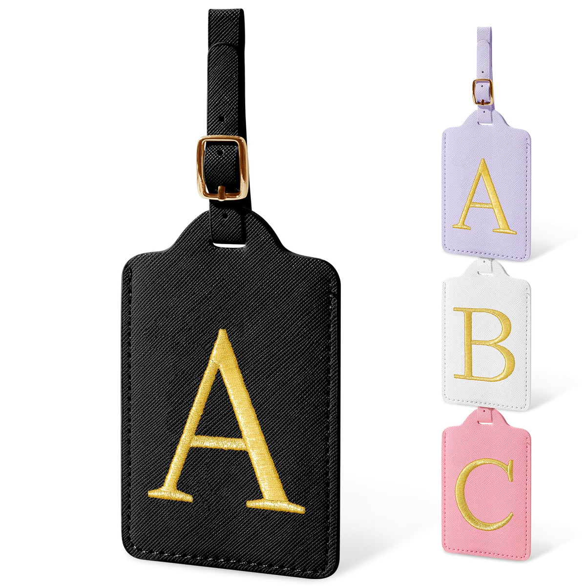 Personalized Initial Luggage Tags for Suitcases, Cute PU Leather Embroidered Letter Travel Luggage Tags, Suitcase Identifier Name Baggage Tag, Bag Tags for Men Women Kids Luggage Handbags(Pink M)