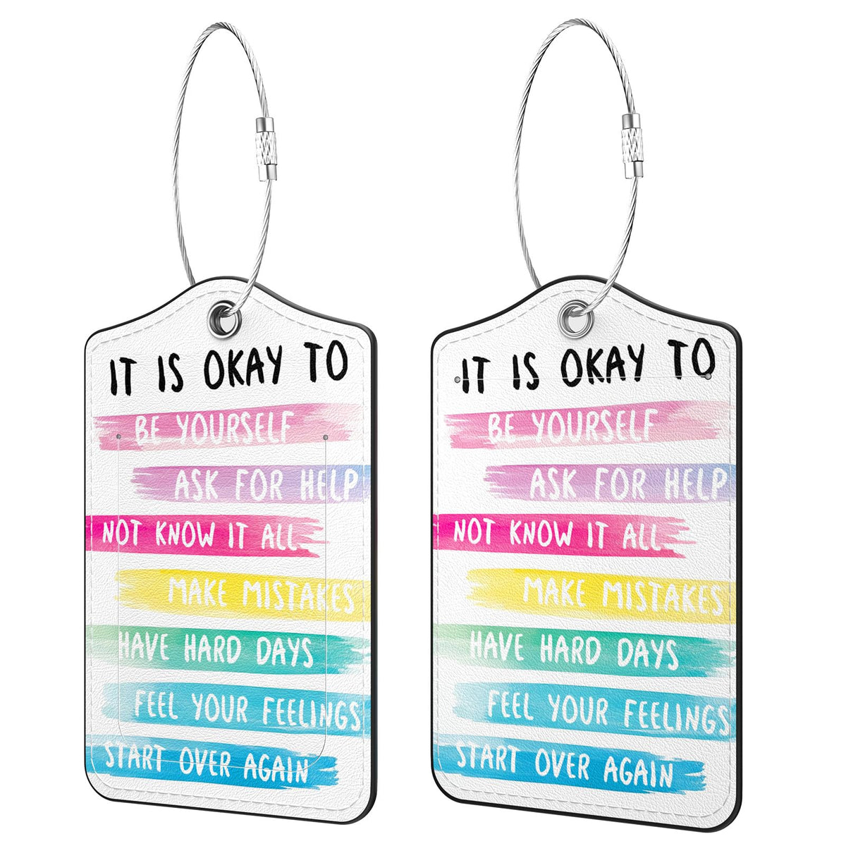 2 Pack PU Leather Luggage Tags for Suitcases, Black Gold Marble