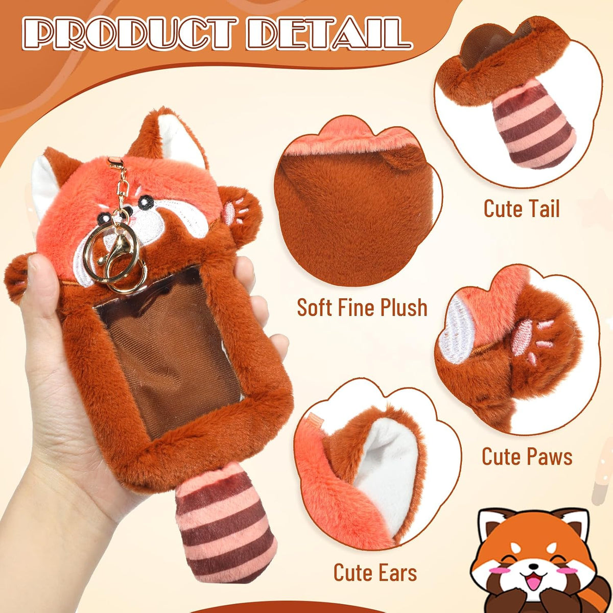 NEWEST Cute Plush Kpop Photocard Holder with Keychain, Soft Fuzzy Fox ID Badge Holder Card Cover, Cartoon Animal Photo Sleeve Protective Case for Kpop Idol Photo Card Bag Pendant Decor, Fox