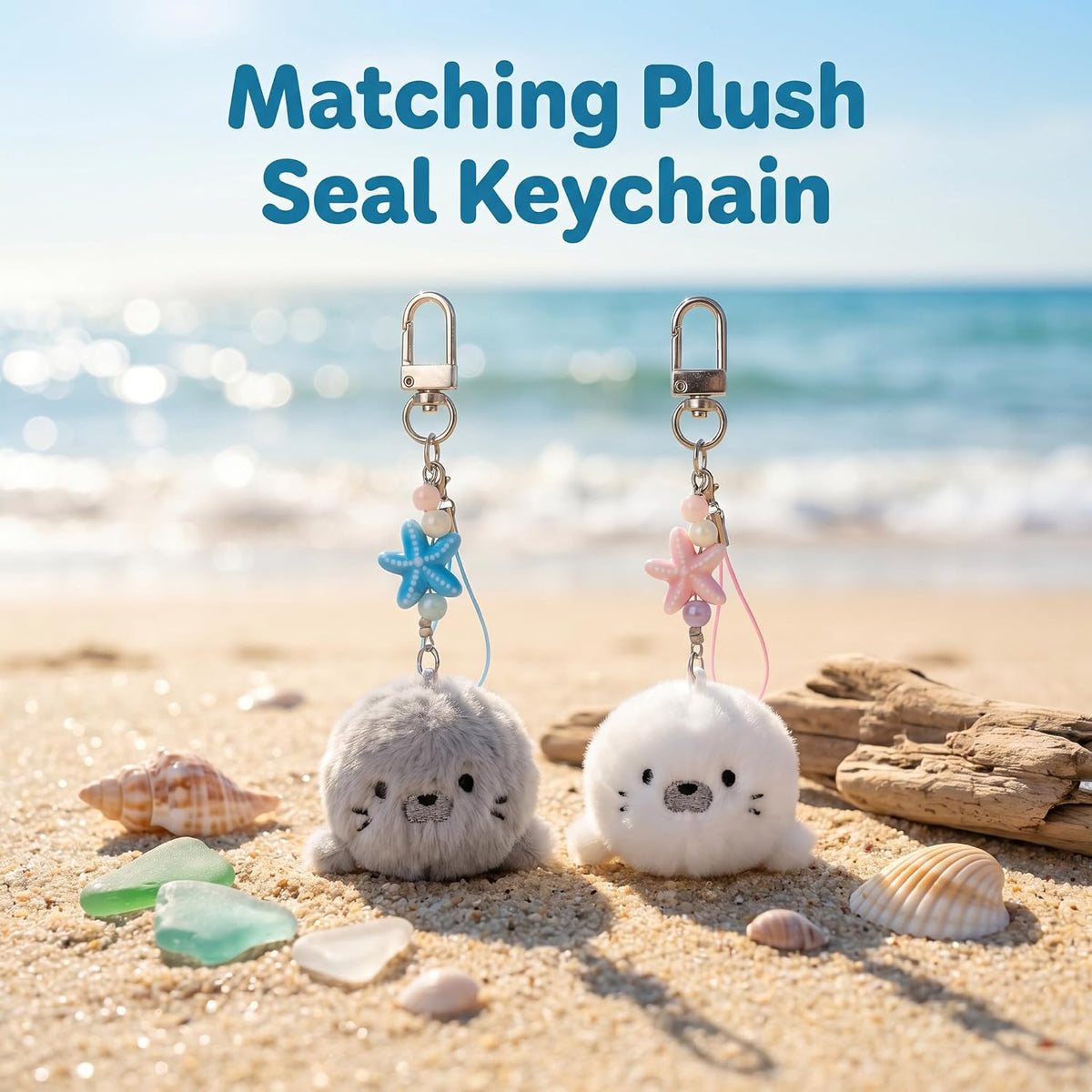 2 Pcs Matching Plush Keychain Adorable Cute Ocean Theme Stuff Bag Charm Womens Birthday Valentines Day Gift