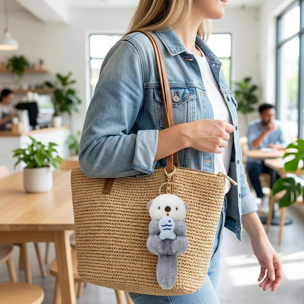 3Pcs Otter Keychain, Cute Otter Keychain Plush, Soft PP Cotton Filling Stuffed Animal Keychain for Handbags, Backpacks, Car Key Decor