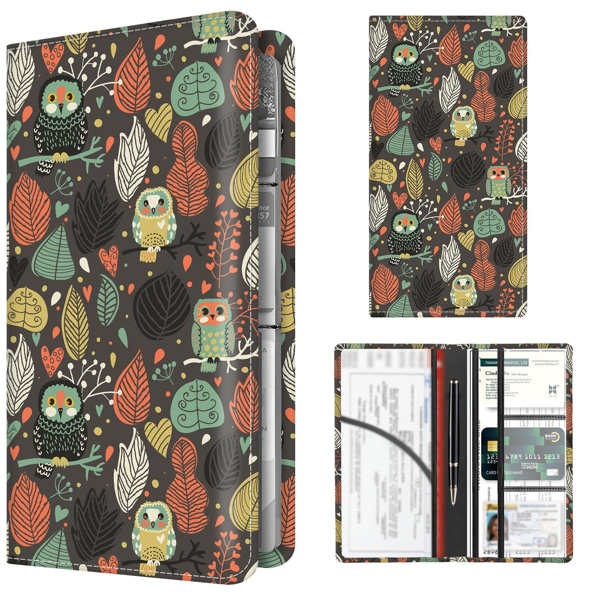 Premium Car Registration and Insurance Card Holder, Cute PU Leather Car Document Holder, Vehicle Glove Box Car Organizer with Magnetic Closure for Driver License, Cards Cartoon Animals