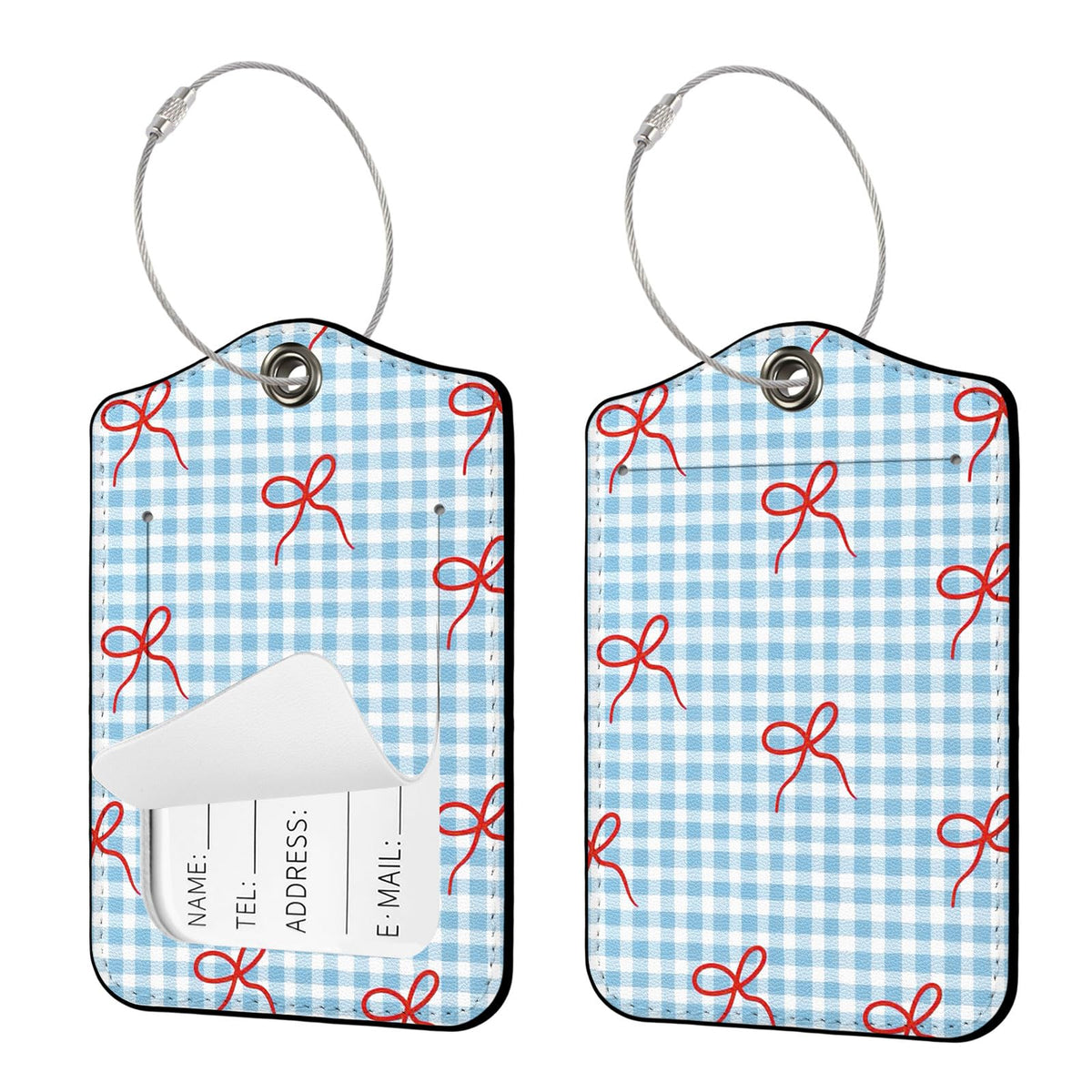 Seorsok 2Pcs Luggage Travel Tags for Suitcases,Cute Color Grids Checkered PU Leather Name Tag with Privacy Cover&ID Label Address Card and Durable Metal Ring Suitable for Men Women Handbags Backpack