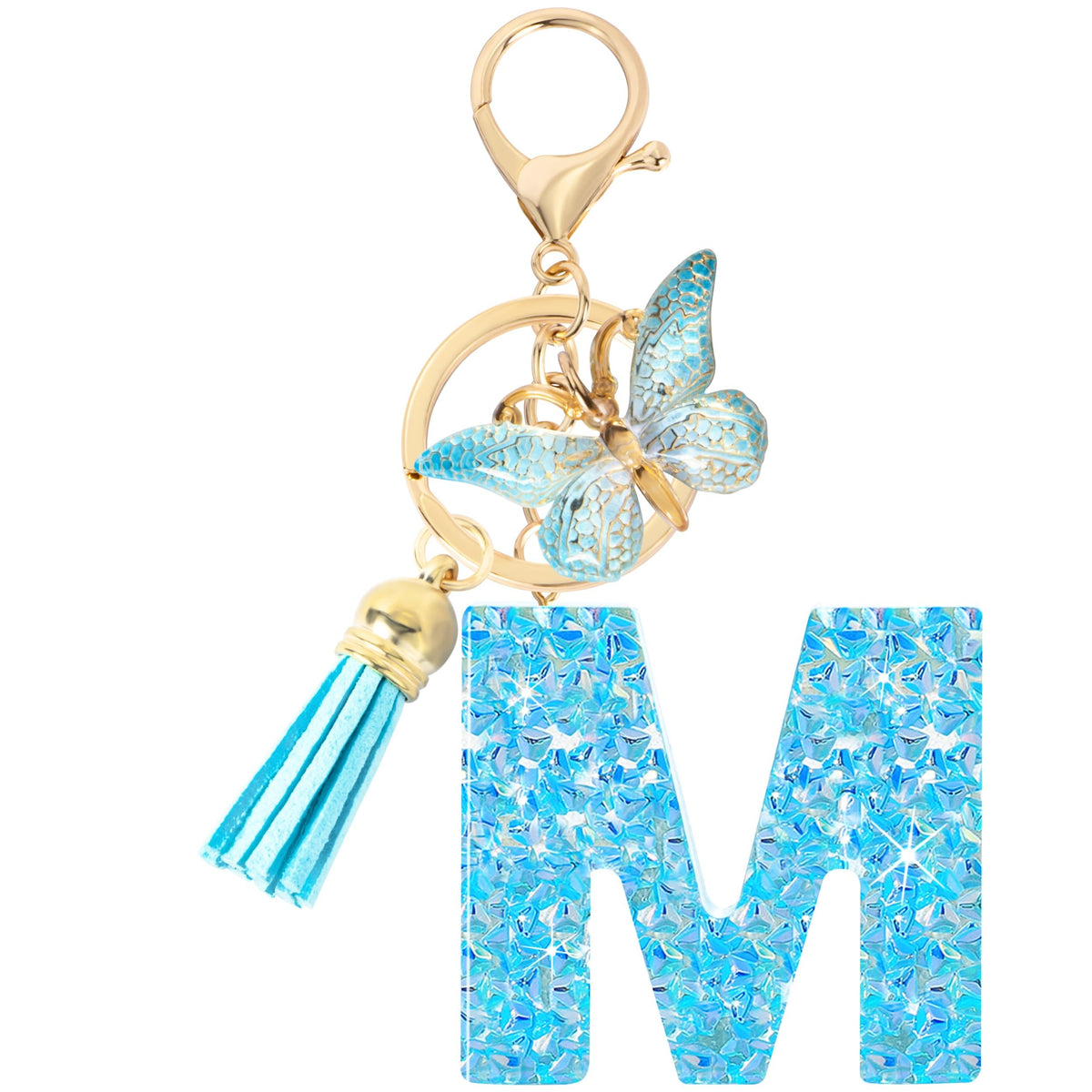 Initial letter Keychains for Women Girls Tassel Butterfly Cute Keychain for Wallet Backpack charm