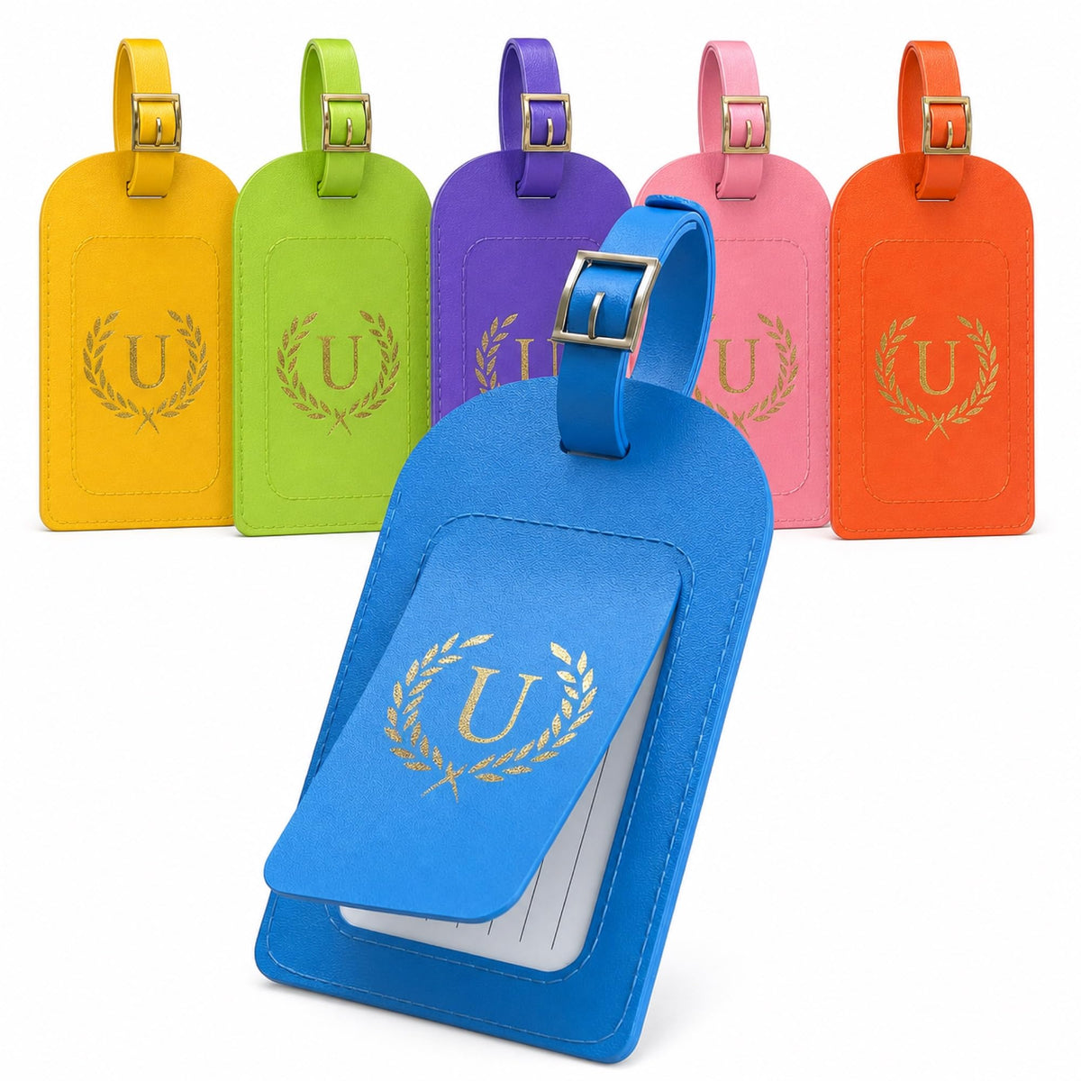 Luggage Tags for Suitcases 6 Pack PU Leather Travel Bag Tags with Privacy Cover & Stainless Steel Buckle, Vegan Leather Name ID Labels for Travel Bags, Cruise, Airline, Backpack, Baggage Identifier(M)