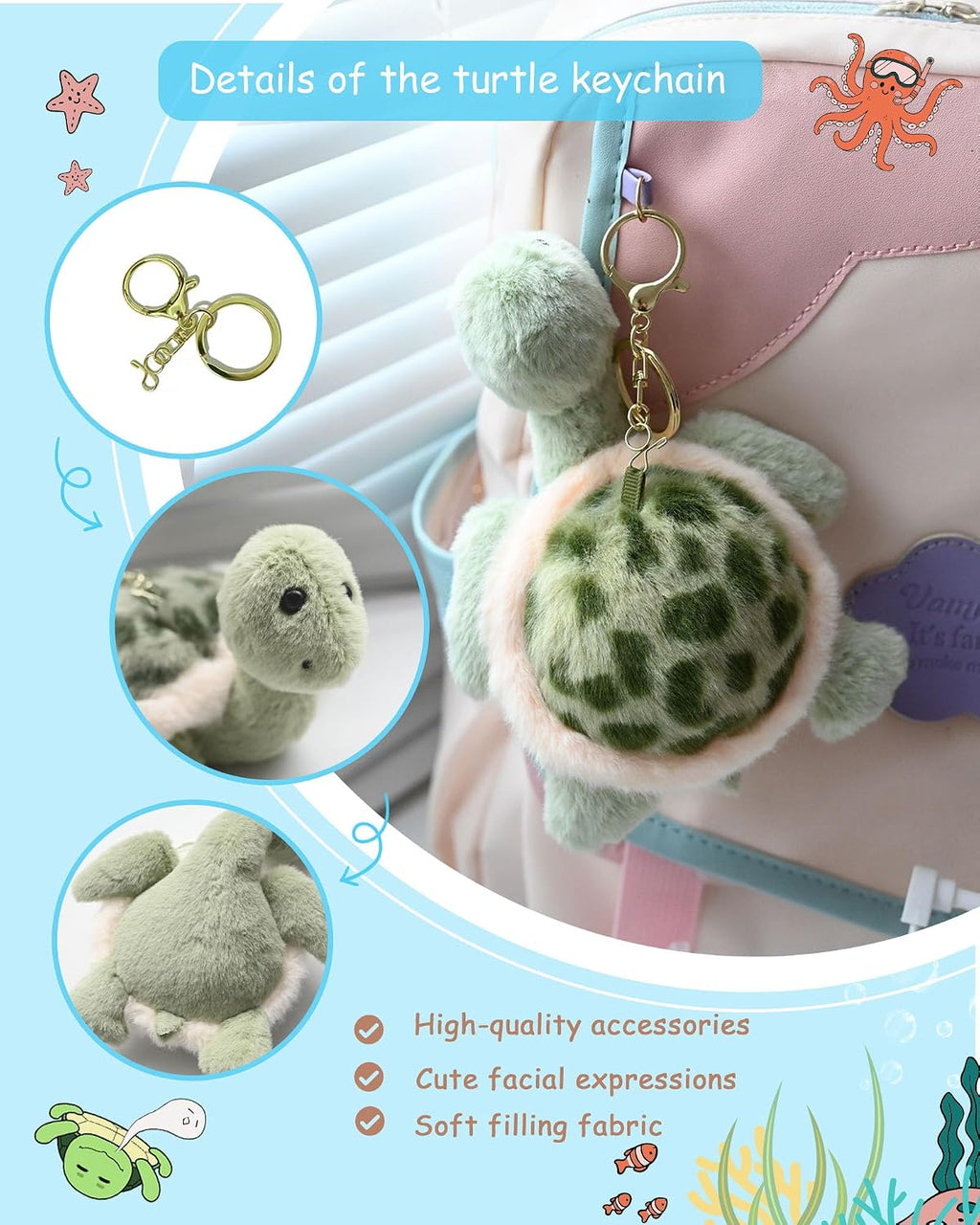 Turtle Plush Keychain Turtle Pendant Cute Keychain Gift - For Women's Handbag Backpack Car Keys