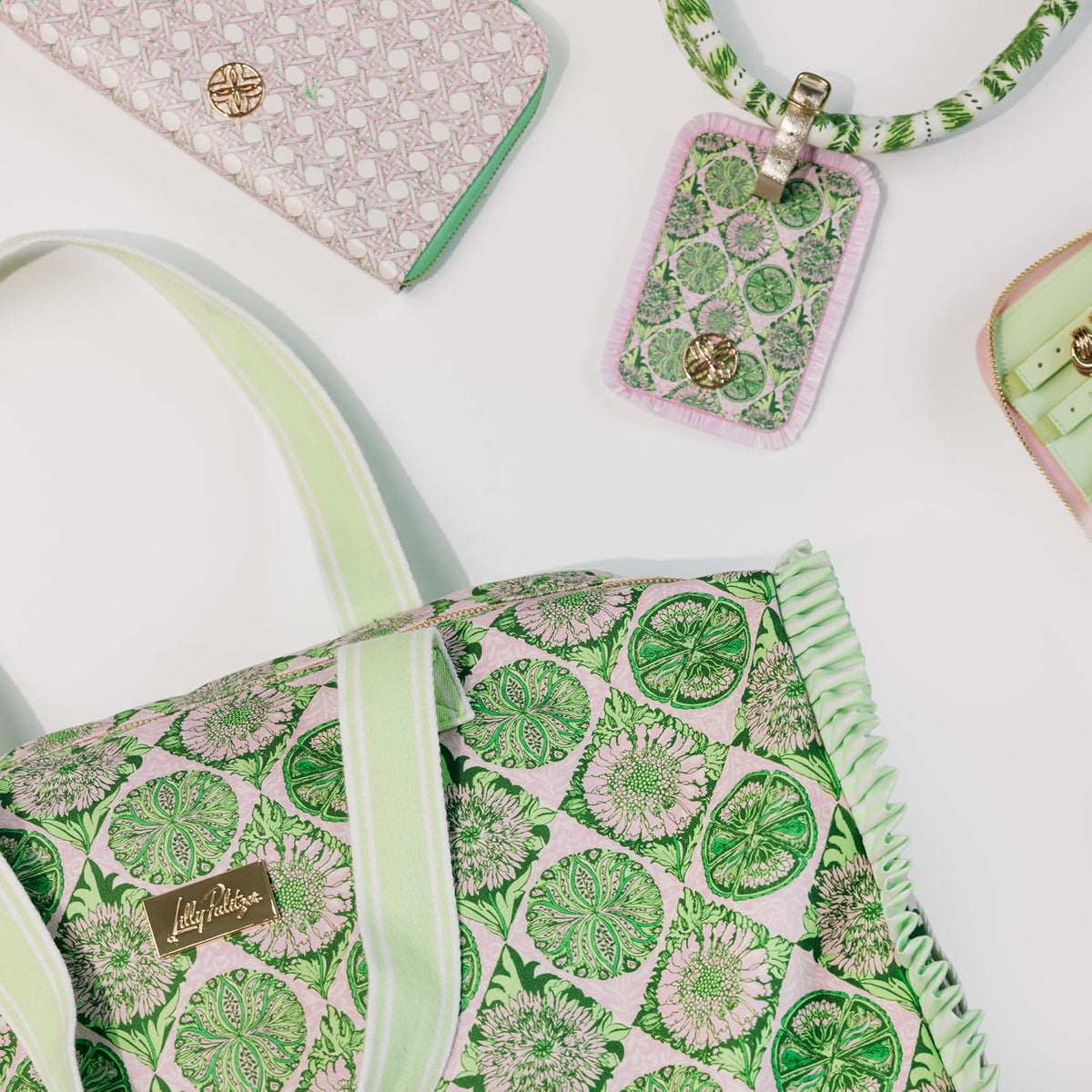 Lilly Pulitzer Luggage Tag with Ruffle Trim, Tropical Tiles