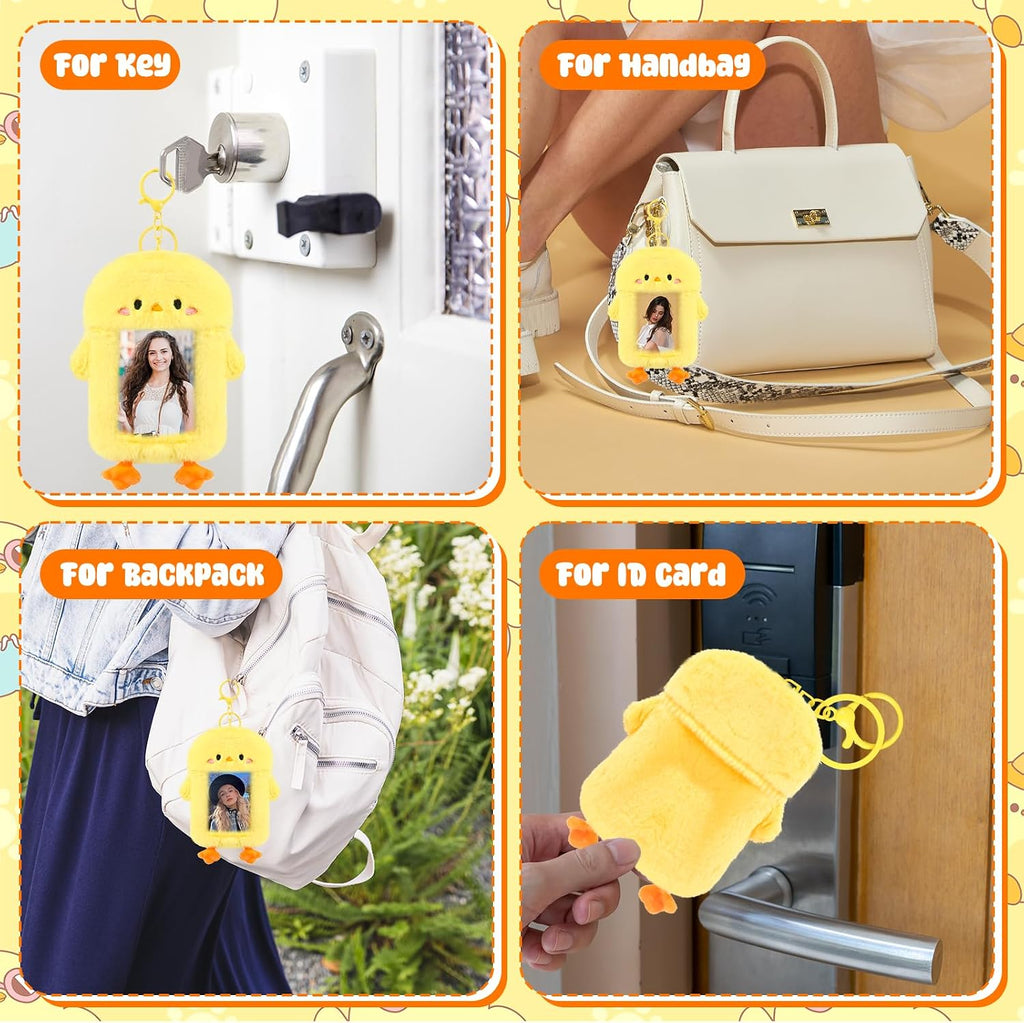 NEWEST Chicken Plush Kpop Photocard Holder with Keychain, Cute Chick ID Badge Holder Protector, Soft 3 Inch Cartoon Animal Photo Case Sleeves Stationery for Idol ID Card Student Worker Bag Charm