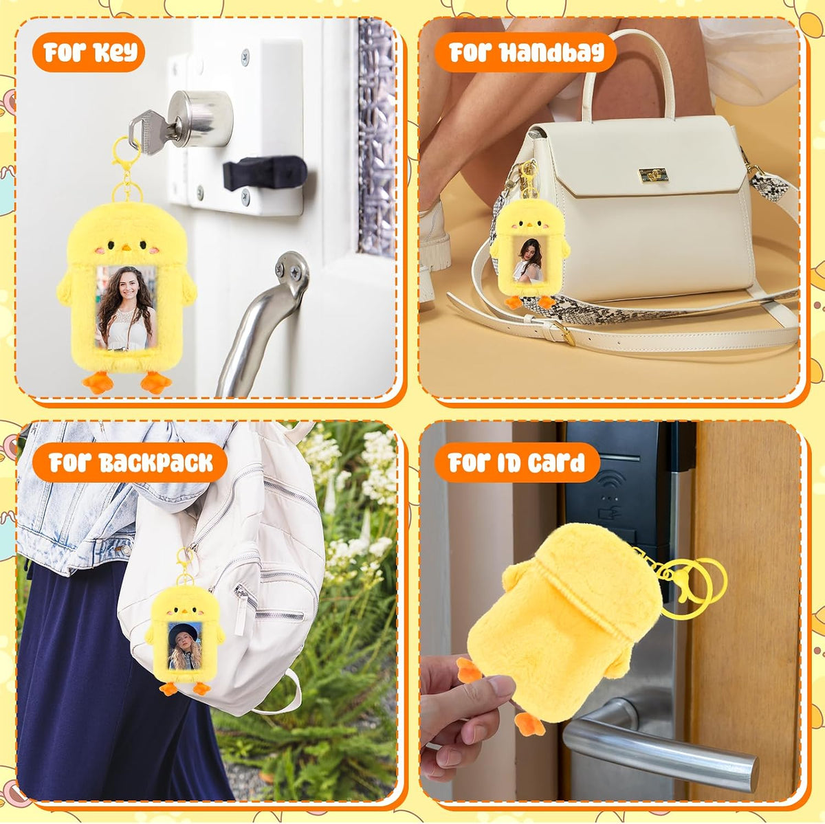 NEWEST Chicken Plush Kpop Photocard Holder with Keychain, Cute Chick ID Badge Holder Protector, Soft 3 Inch Cartoon Animal Photo Case Sleeves Stationery for Idol ID Card Student Worker Bag Charm