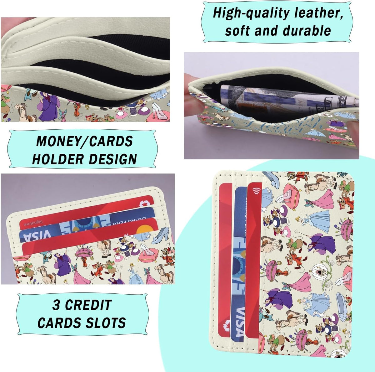 ENSIANTH Cartoon Merch Card Holder A Dream Is A Wish Your Heart Makes -Princess Fans -Fairy Tale Card Wallet Family Trip Gift (Dream CH)