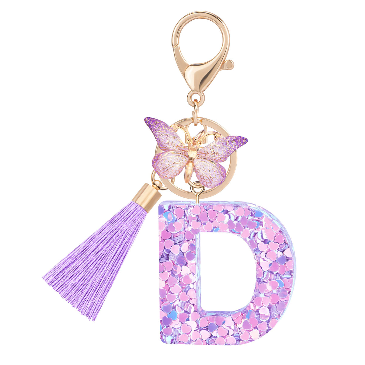 Initial letter Keychains for Women Girls Tassel Butterfly Cute Keychain for Wallet Backpack charm