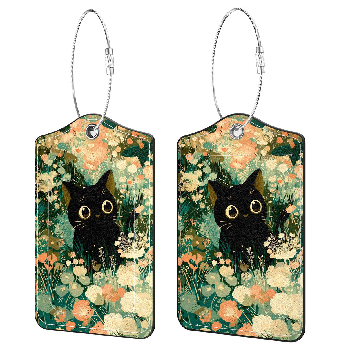 2 Pack PU Leather Luggage Tags for Suitcases, Black Gold Marble