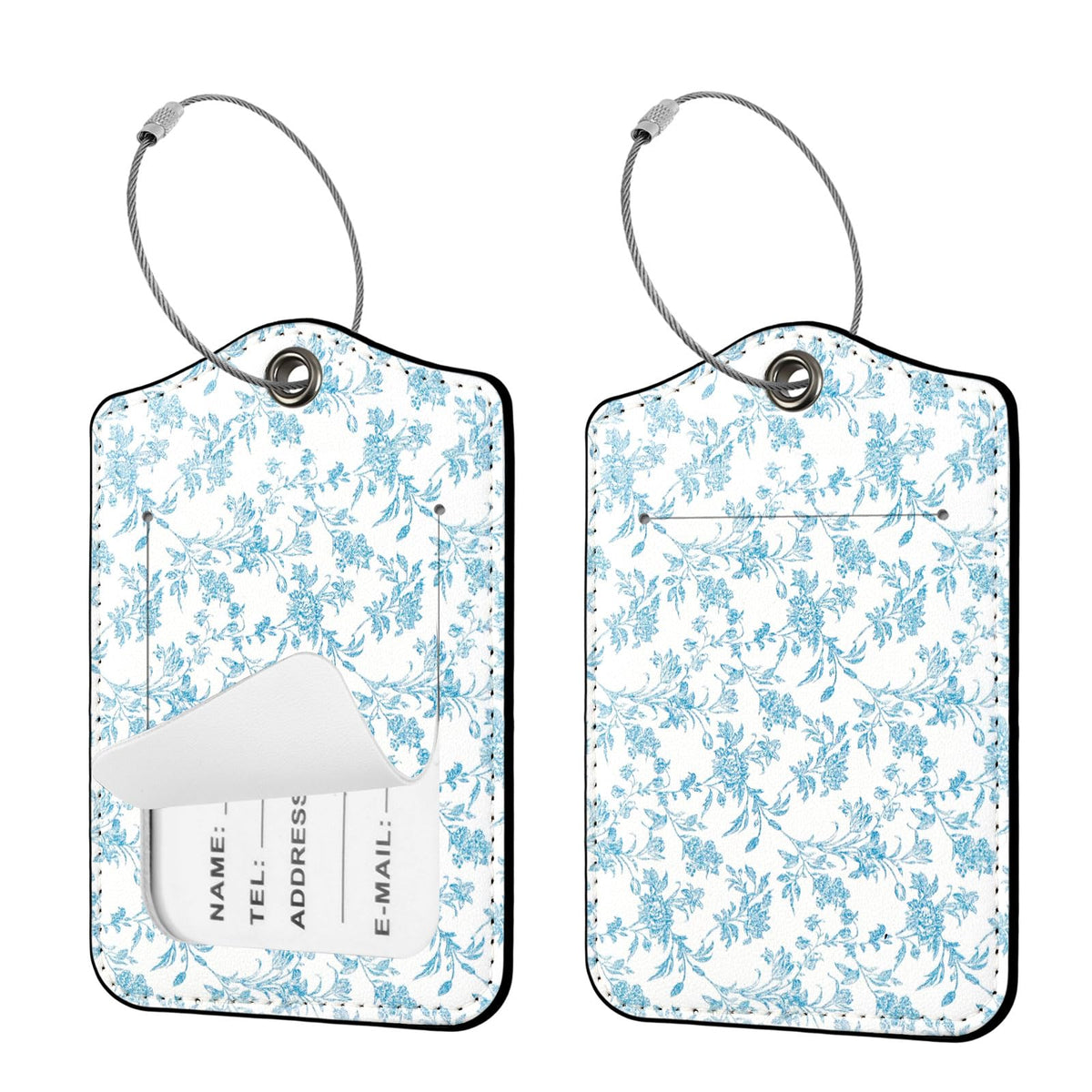 Seorsok 2 PCS Luggage Travel Tags for Suitcases,Cute Brown Leopard PU Leather Name Tag with Privacy Cover&ID Label Address Card and Durable Metal Ring Suitable for Men Women Handbags Backpack,Brown