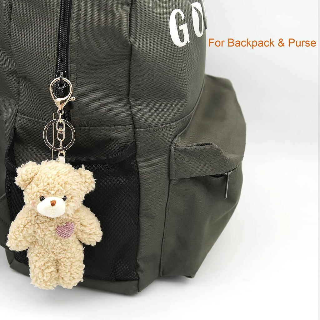 Bear Plush Keychain Toys for Kids with Purple Heart 5" Inch Stuffed Teddy Plushie Backpack Purse Pendant Gift for Girls (B-Brown-Heart)