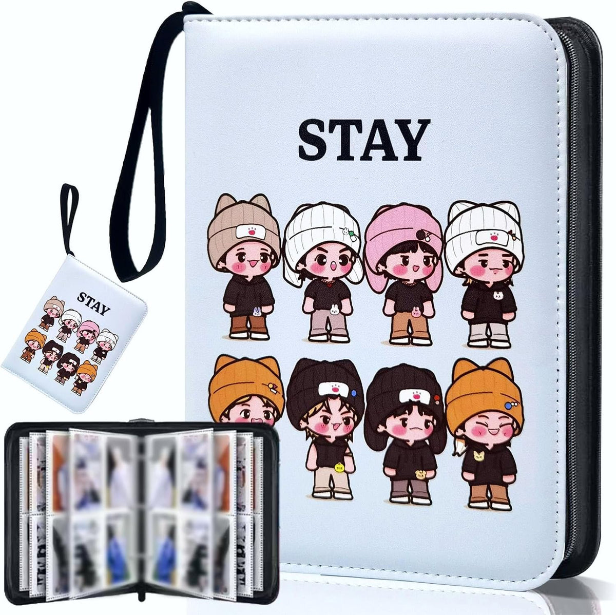 Cute Trading Photocard Binder, STAY Photo Album Cartoon Card Holder Book Storage 400 Cards with Sleeves for Lomo Cards Gift - Boys & Girls, idol Photo Protect (Blue)