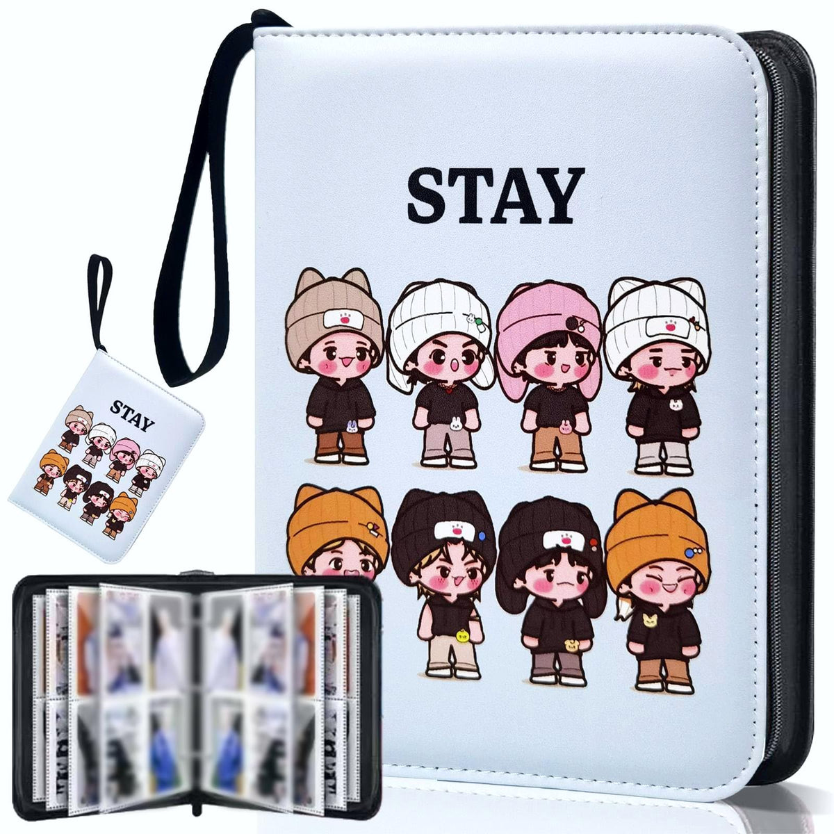 Cute Trading Photocard Binder, STAY Photo Album Cartoon Card Holder Book Storage 400 Cards with Sleeves for Lomo Cards Gift - Boys & Girls, idol Photo Protect (Blue)