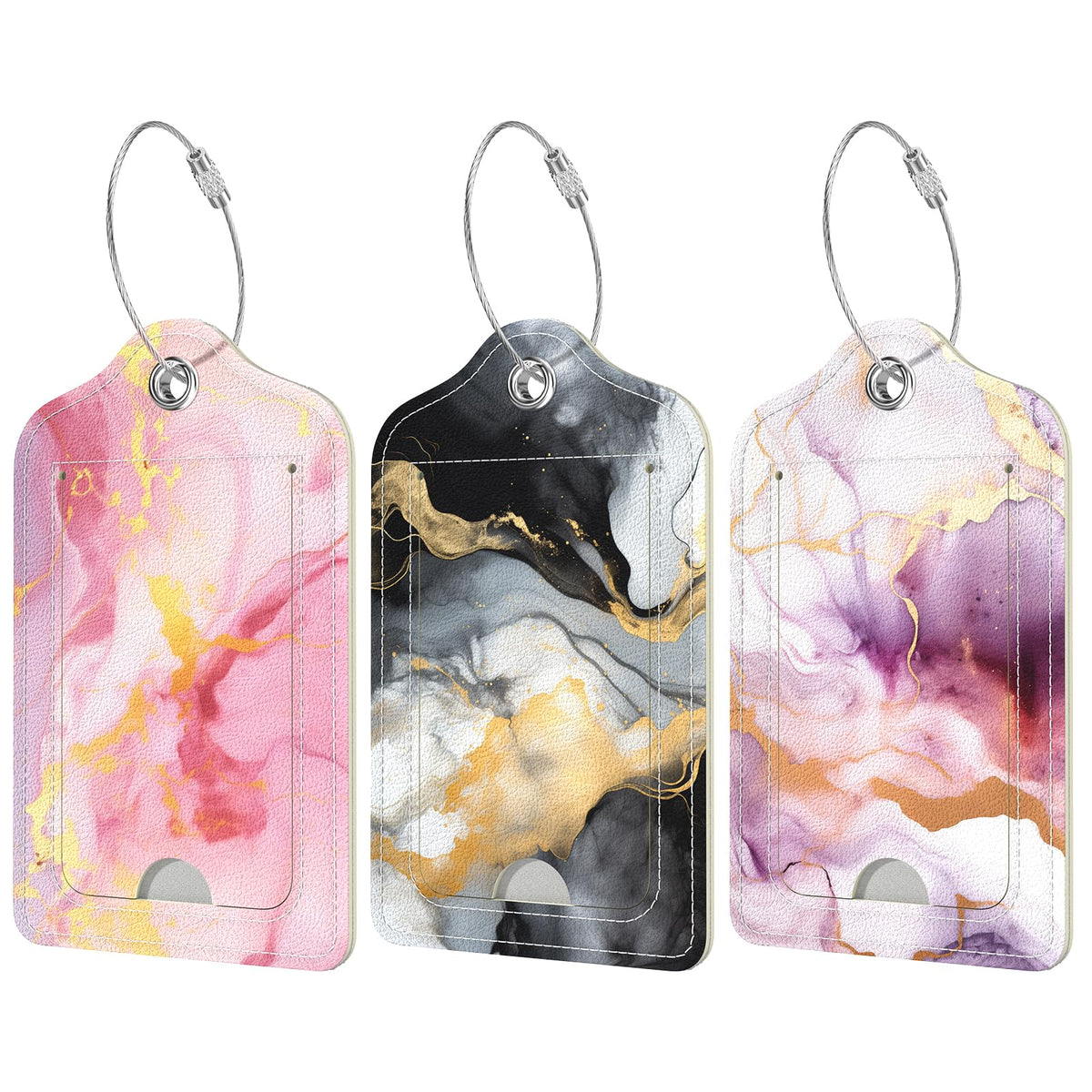 Rimilak 3 Pcs PU Leather Luggage Tags with Privacy Flap, Name ID Label