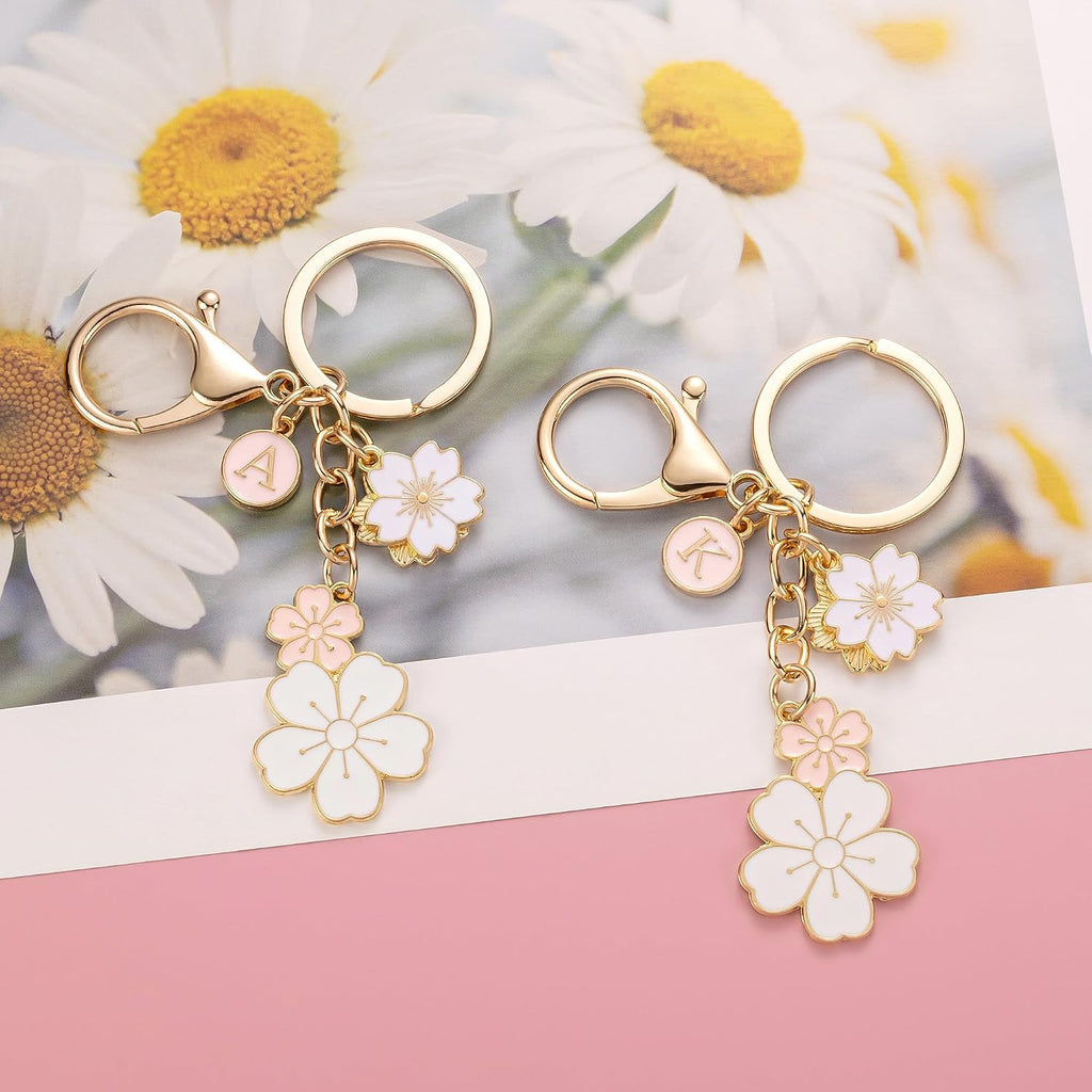 SELOVO Initial Keychain Flower Charms for Key Cute Pink Letter Keyring for Backpack
