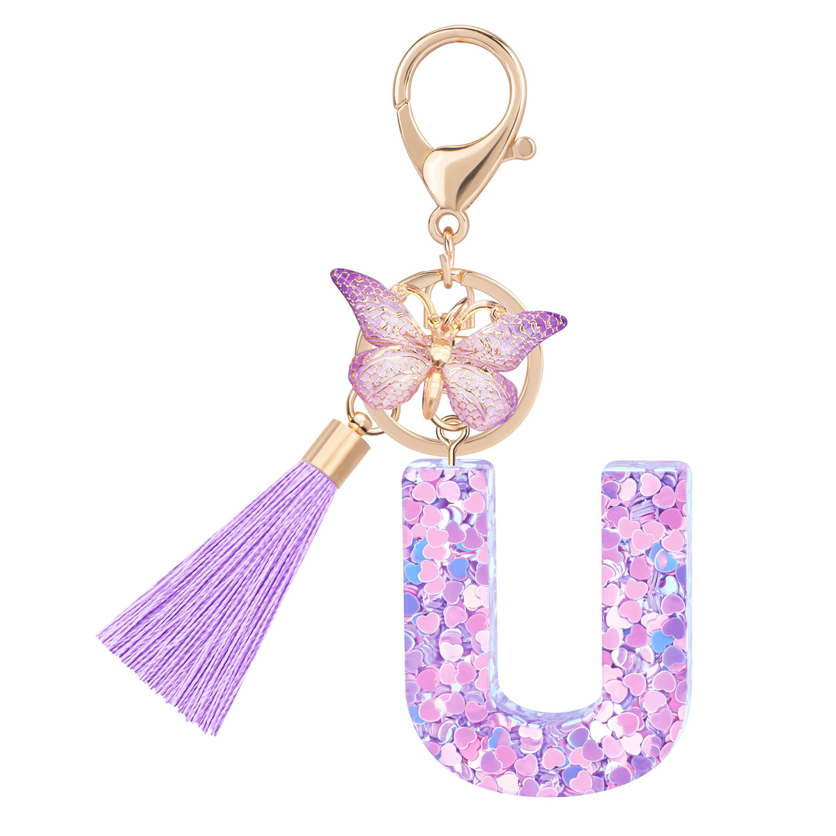 Initial letter Keychains for Women Girls Tassel Butterfly Cute Keychain for Wallet Backpack charm