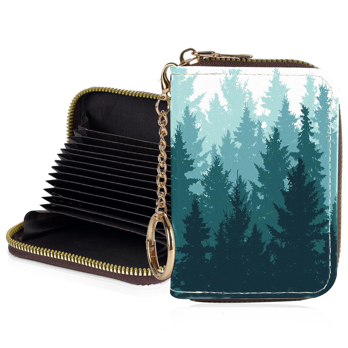 Credit Card Holder for Women,Small Rfid Wallet with Keychain Zipper,Cute PU Leather Card Case Wallet，Accordion Credit Card Wallets Gift,Flowers and Black Cat B