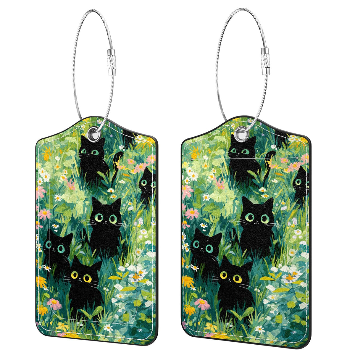 2 Pack PU Leather Luggage Tags for Suitcases, Black Gold Marble