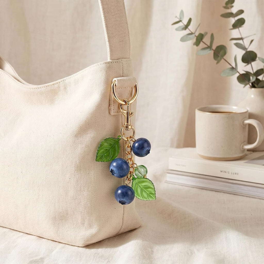 Angyape Blueberry Keychain Fruit Bag Charms for Handbags Tote Bags Purse Charms Cute Fruit Accessories Gift for Women