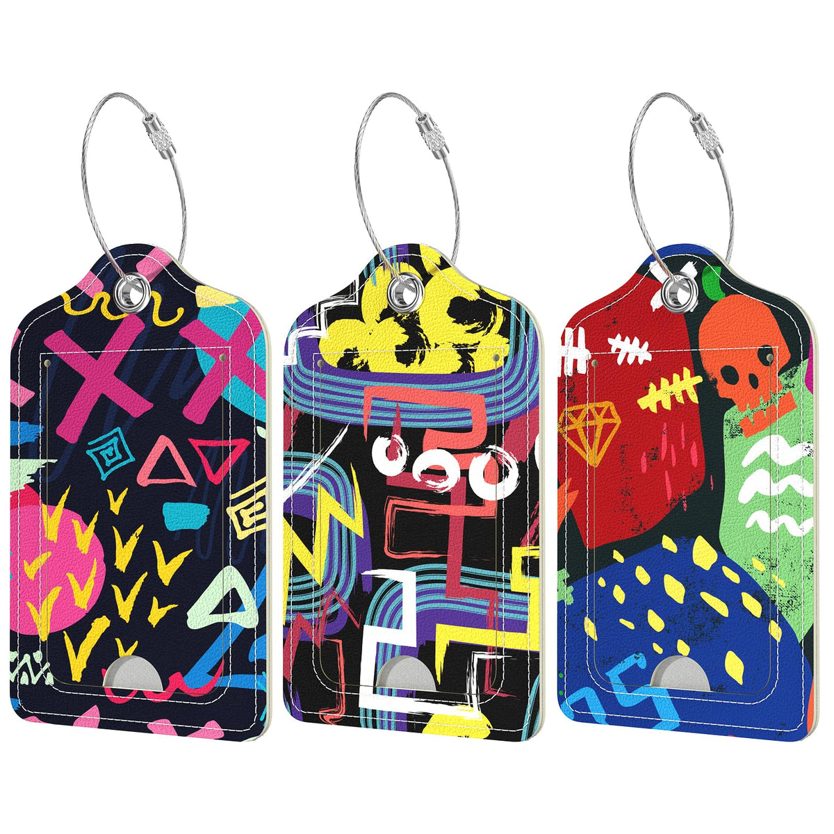 Rimilak 3 Pcs PU Leather Luggage Tags with Privacy Flap, Name ID Label